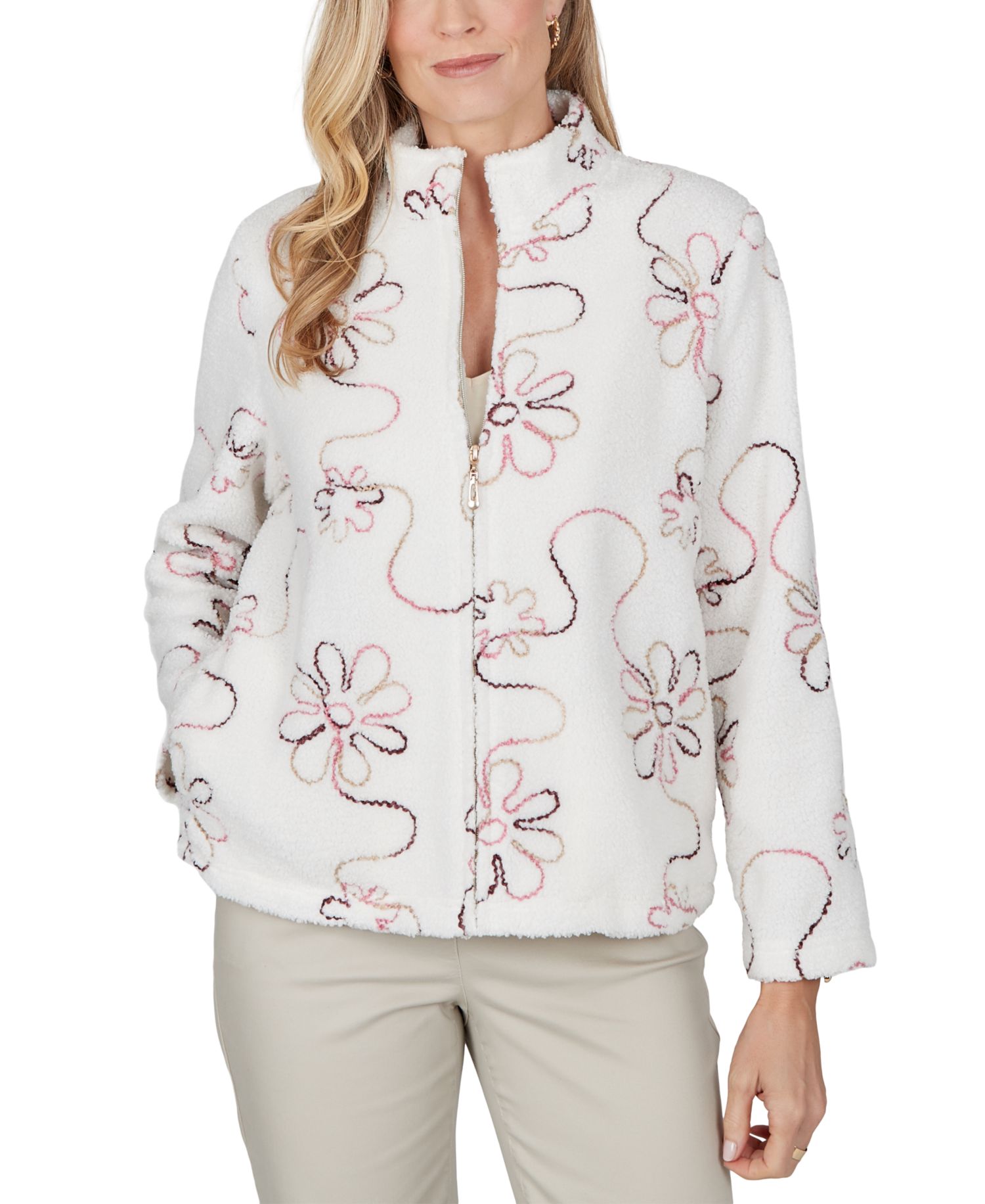 Petite Floral Fleece Jacket with Pockets