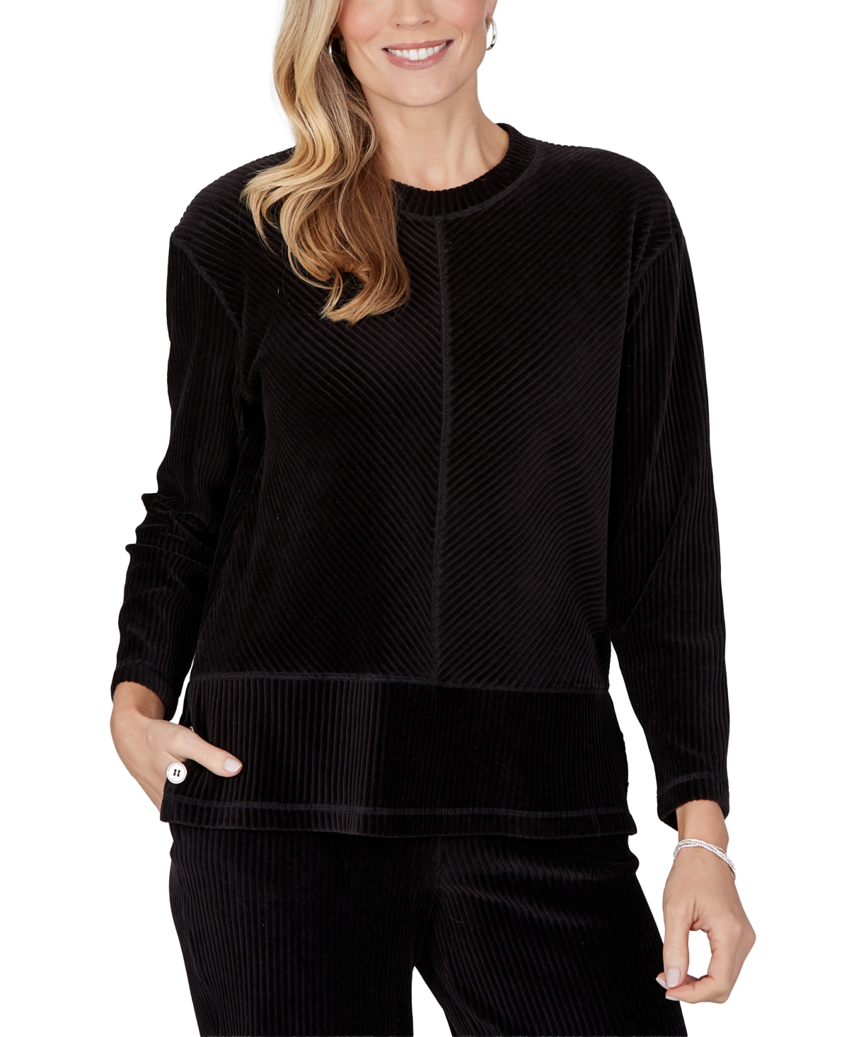 Alfred Dunner Petite Ribbed Crewneck 3/4-sleeve Sweater In Multi