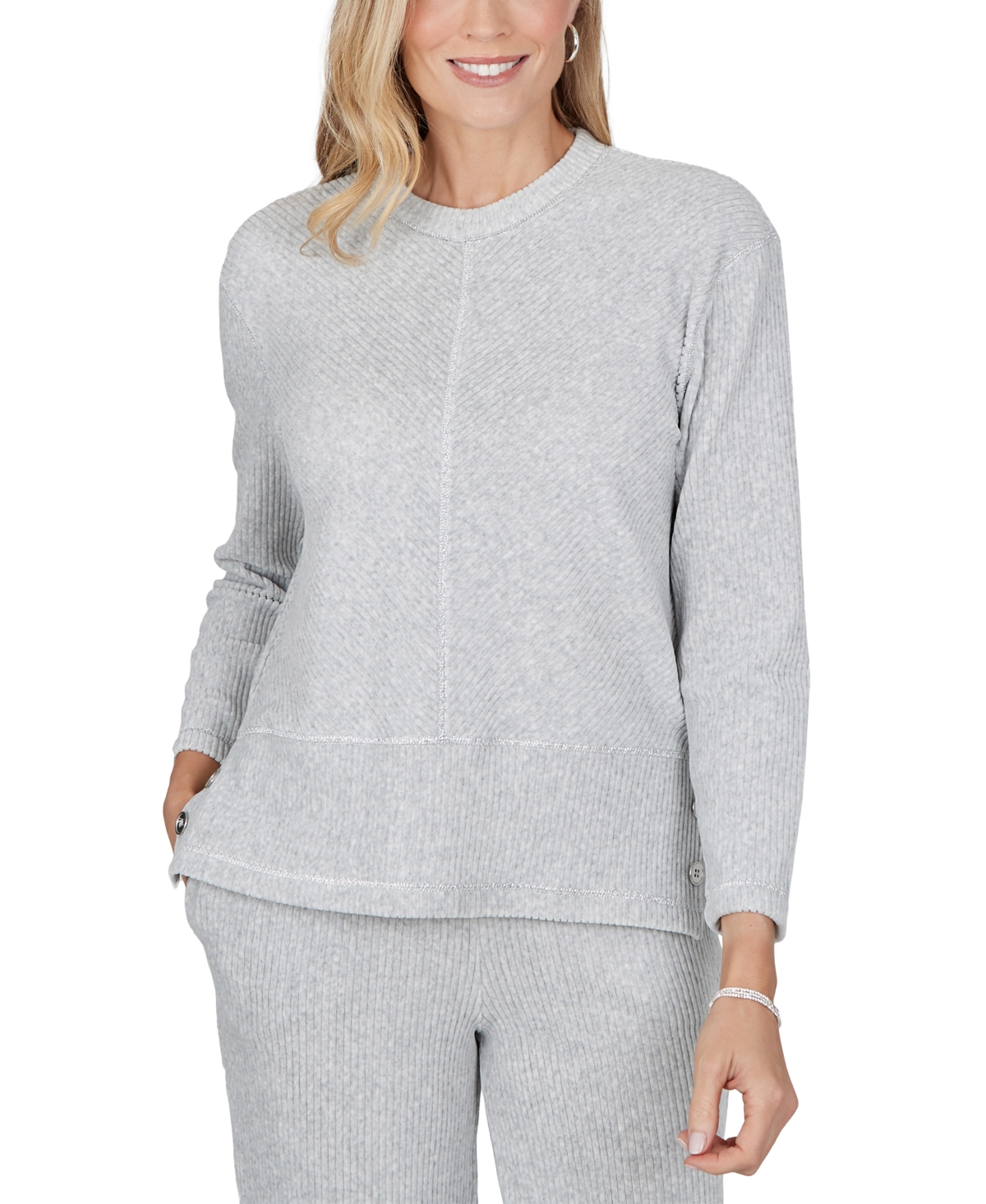Alfred Dunner Petite Ribbed Crewneck 3/4-sleeve Sweater In Animal Print