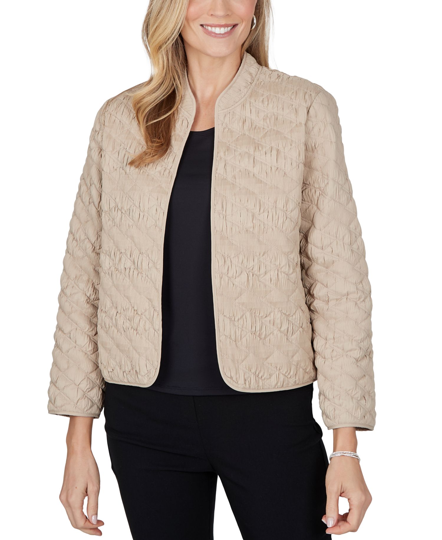 Petite Mandarin Collar Cropped Quilted Jacket
