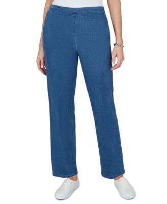 Petite Straight Pull-On Elastic Waist Denim Jeans
