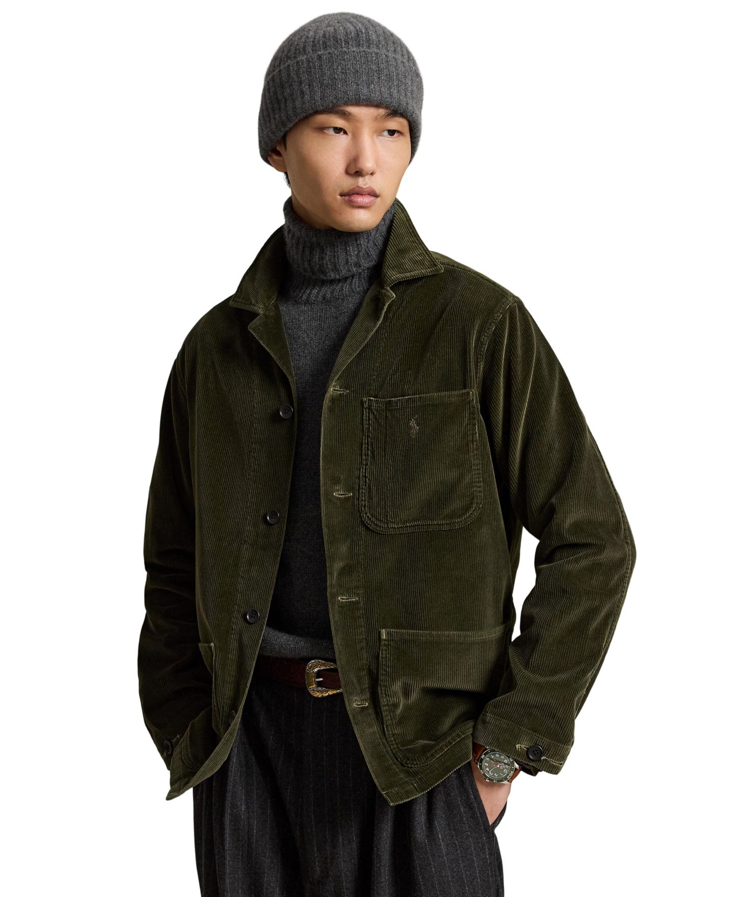 Мужская рубашка Polo Ralph Lauren Corduroy Classic-Fit Overshirt, цвет: Оливковый — фото 1