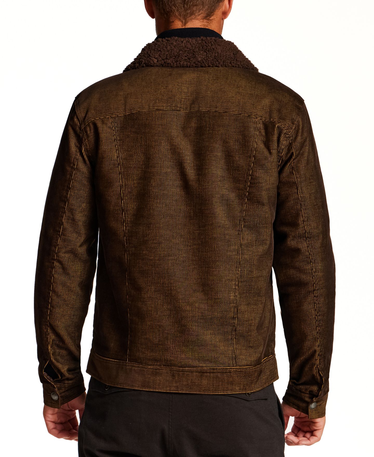 Мужская куртка Vintage & Black Sherpa-Lined Two-Tone Corduroy Trucker, цвет: Коричневый — фото 7