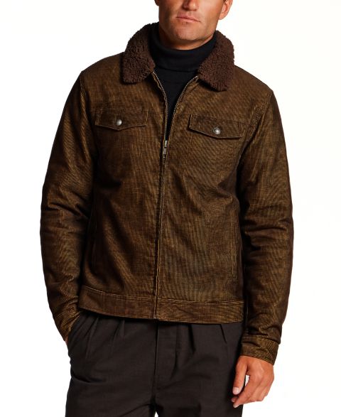 Мужская куртка Vintage & Black Sherpa-Lined Two-Tone Corduroy Trucker, цвет: Коричневый
