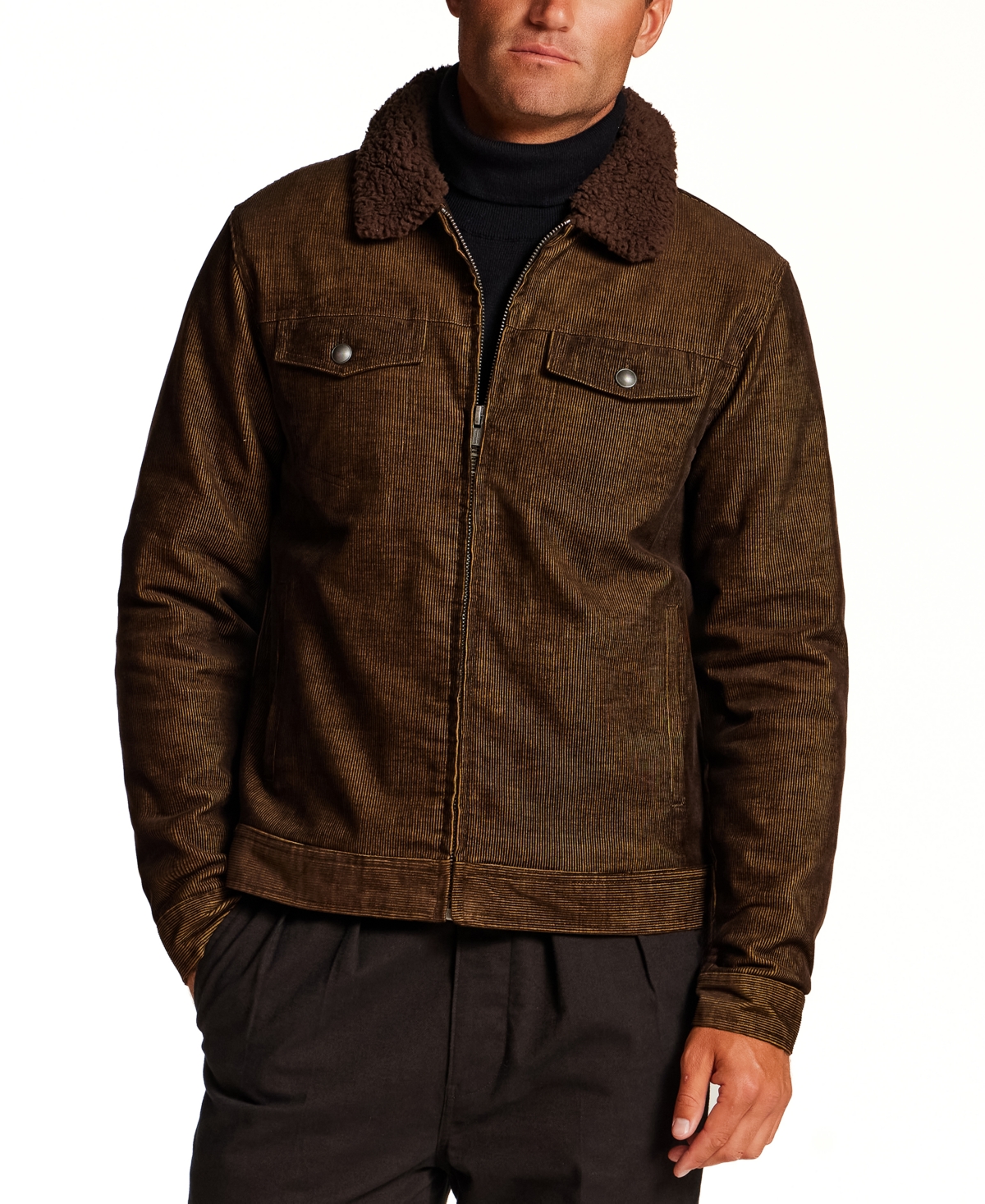 Vintage & Black Men's Sherpa-Lined Two-Tone Corduroy Trucker Jacket