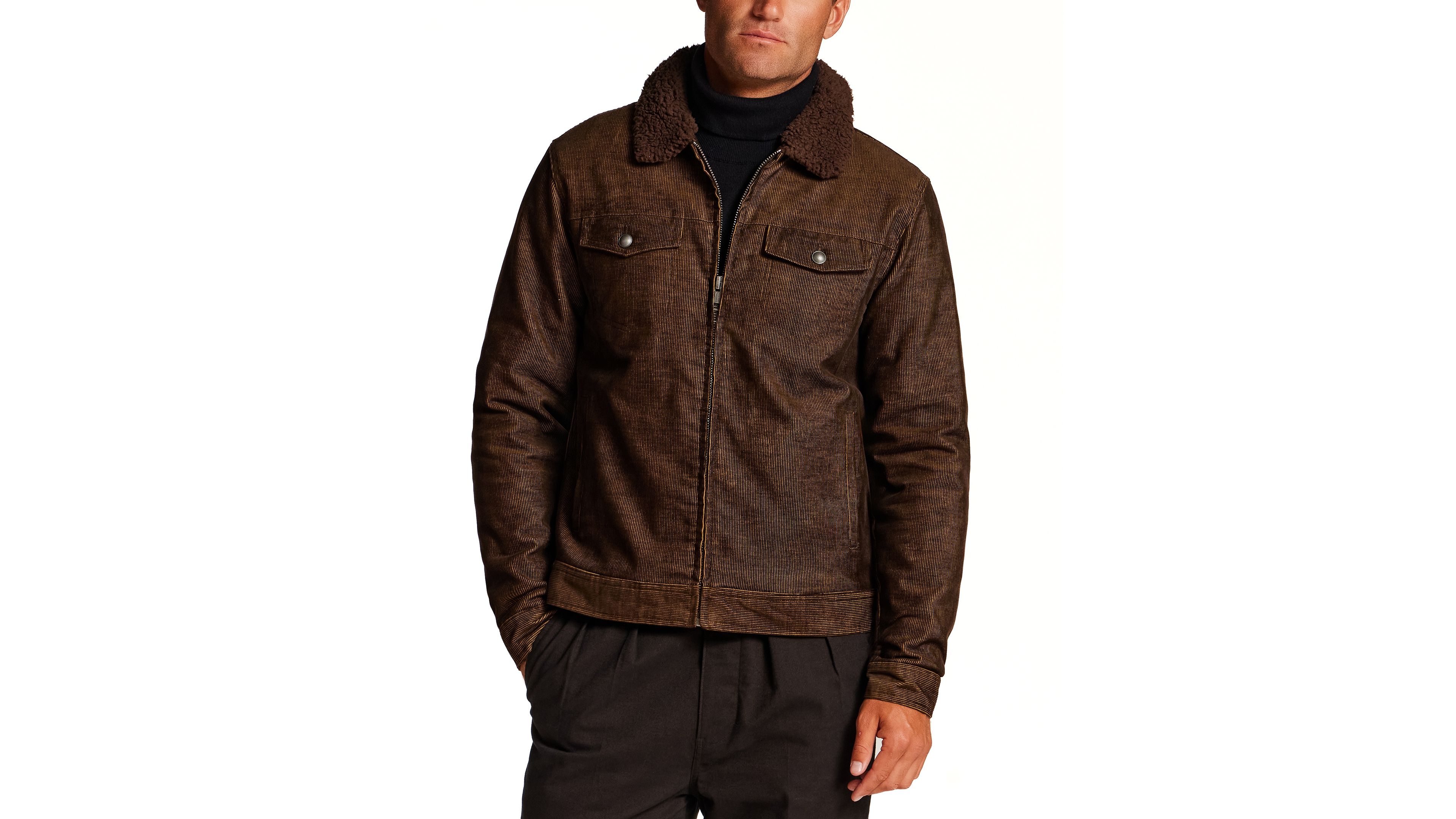 Vintage & Black Men's Sherpa-Lined Two-Tone Corduroy Trucker Jacket