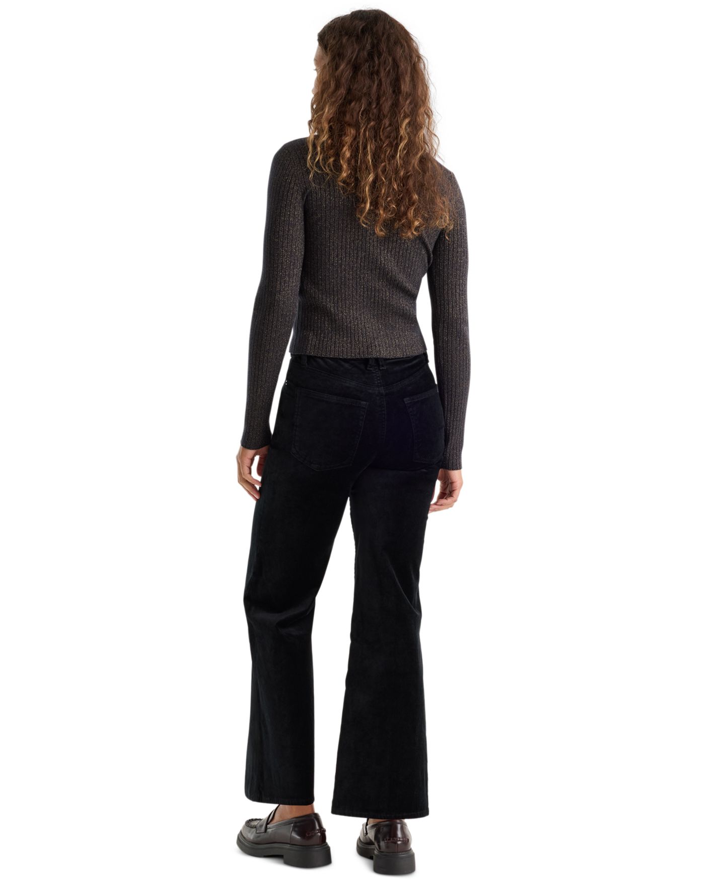 Женские джинсы Good American Good Waist High-Waisted Wide-Leg Velvet, цвет: Чёрный — фото 4