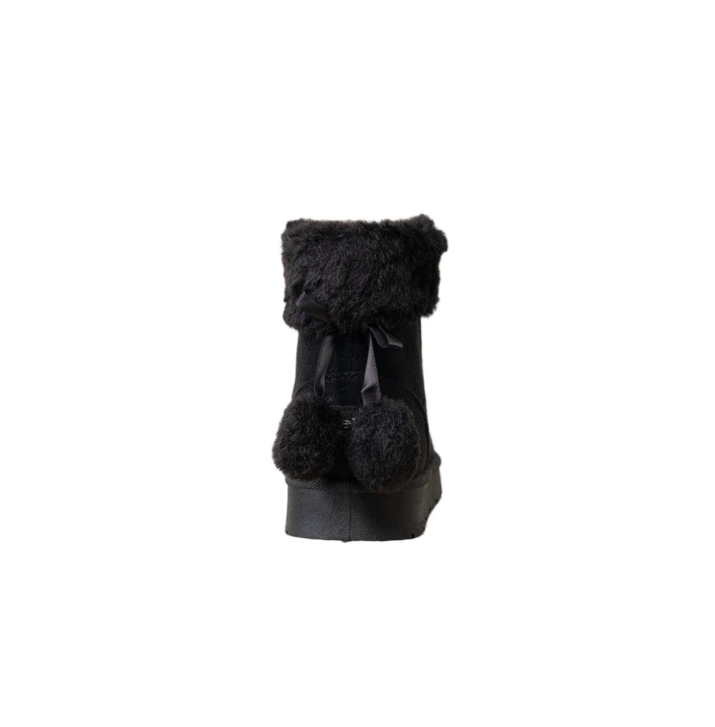 Ботинки Bebe Cozy Faux-Fur Cuff Boot with Bow and Pom-Pom Accents для девочек, цвет: Чёрный — фото 5