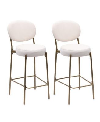 29 Inch Set of 2 Upholstered Bar Stools Velvet Counter Stool with Backrest and Footrest