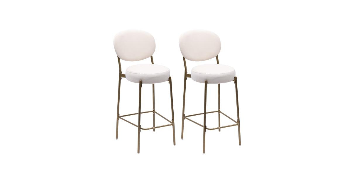 Flynama 29 Inch Set of 2 Upholstered Bar Stools Velvet Counter Stool with Backrest and Footrest - Creamy white