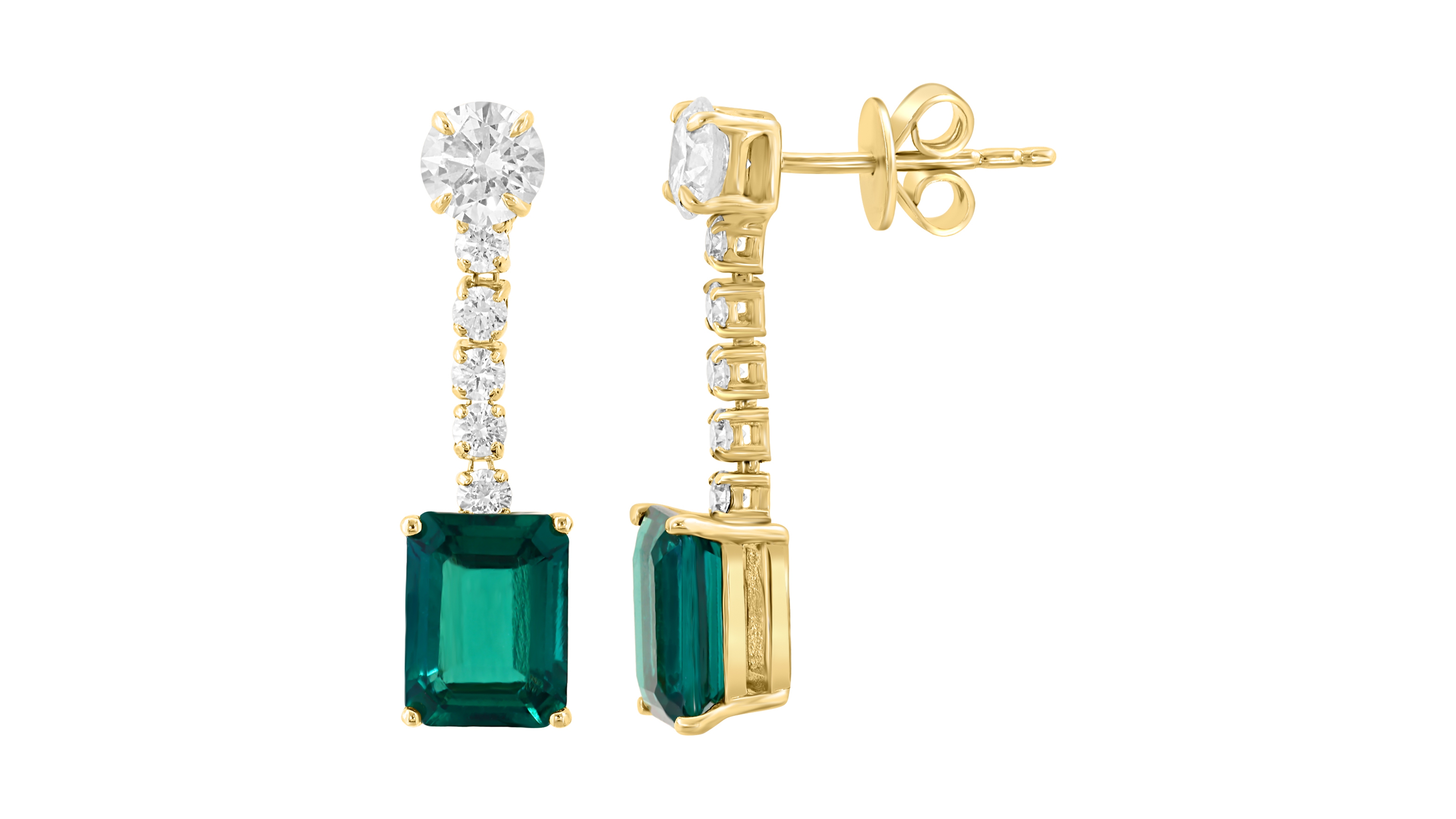 Effy Collection Lab Grown Diamond and Lab Grown Emerald Earrings (1 ct. t.w. and 2-1/2 ct. t.w.) in 14k Yellow Gold