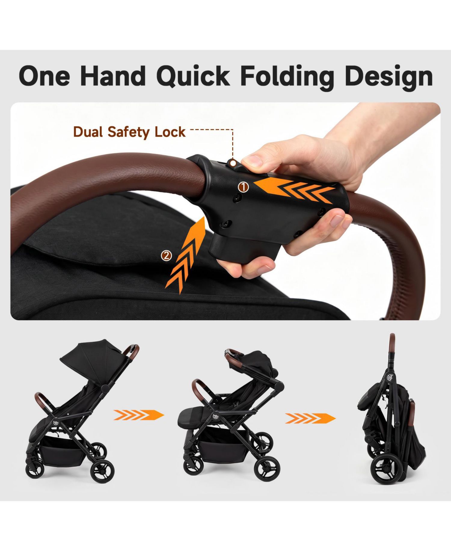 Lightweight Baby Stroller w/One-Hand Folding Adjustable Canopy Backrest Footrest