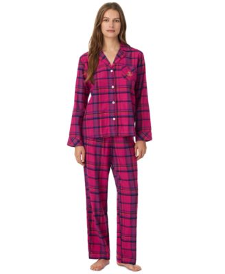 Petite Flannel Long-Sleeve Notch-Collar Top and Pants, 2-Piece Set