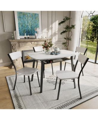 Dining Table Set for 4 with Built-in Storage Rack, Trapezoid Back Chairs, 5 Piece MDF Kitchen Table and Chairs Set of 4