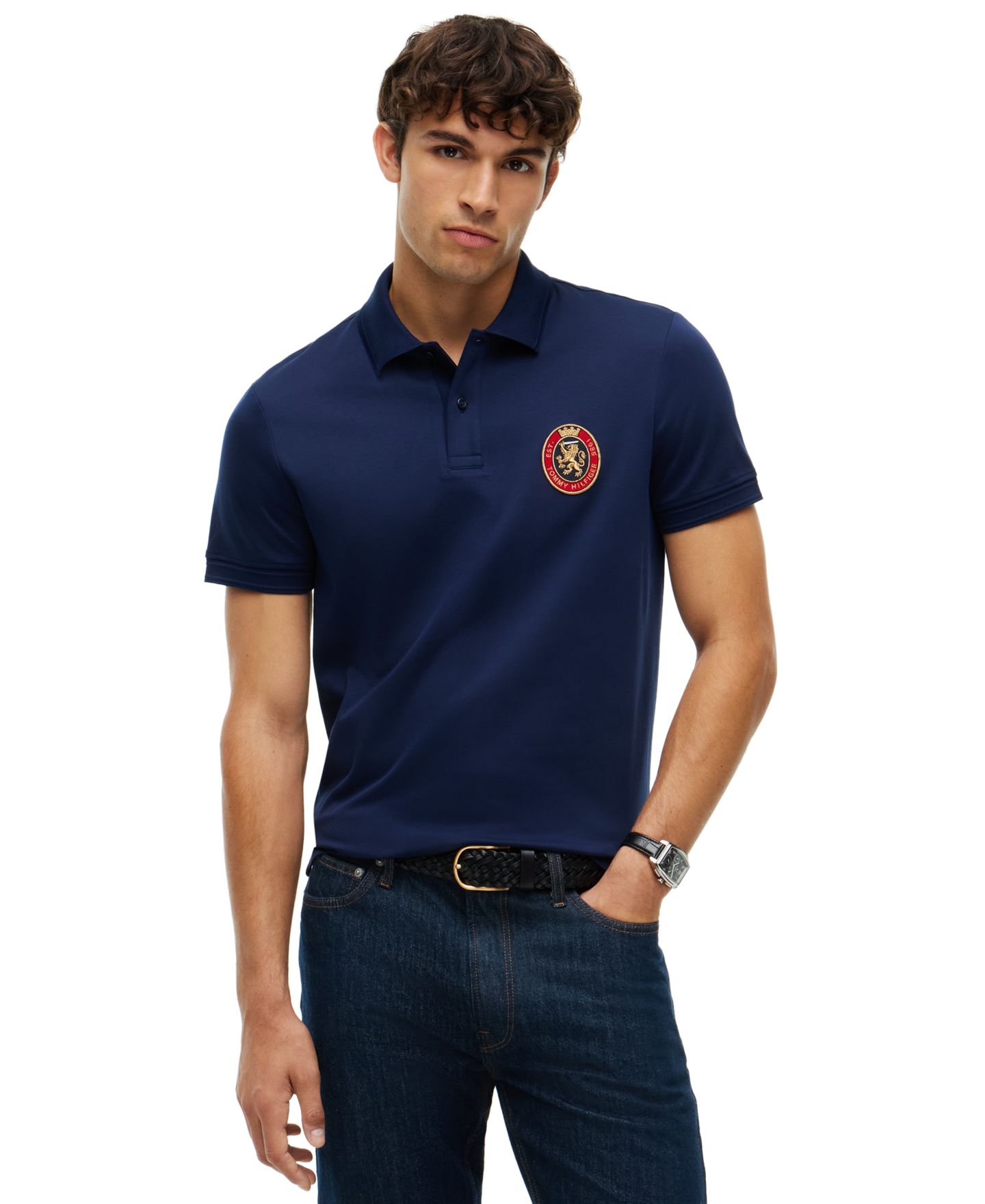 Мужское поло Tommy Hilfiger Icon Regular-Fit Short-Sleeve Polo, цвет: Карбоновый тёмно-синий — фото 1