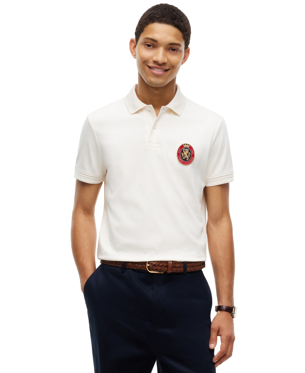 Tommy Hilfiger Men's Regular Fit Crest Patch Interlock Polo - Ivory Petal - S