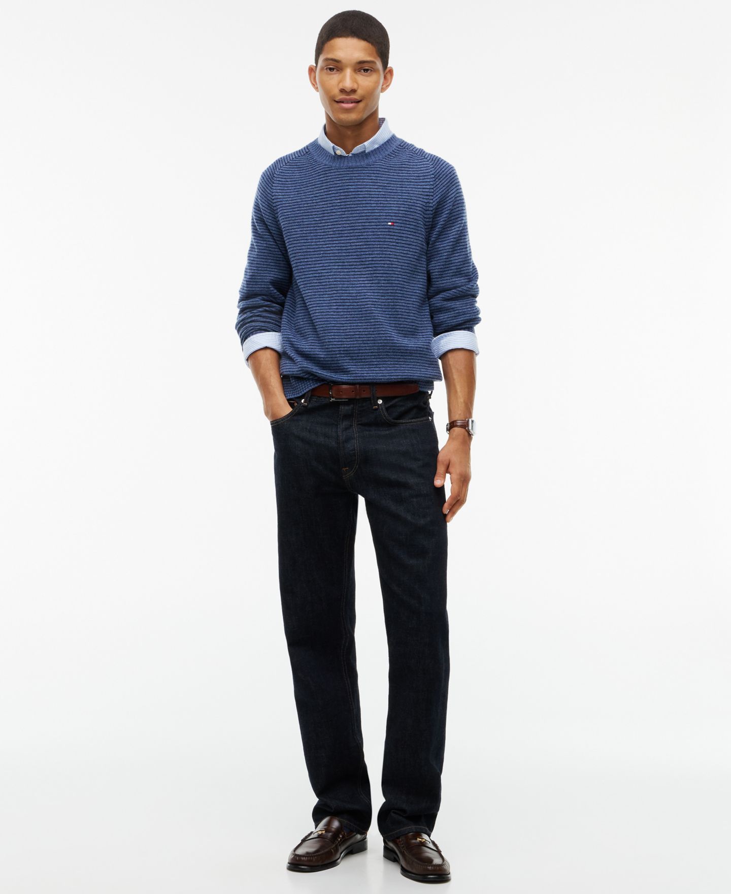 Мужские платья Tommy Hilfiger Dress Casual Crewneck Wool Sweater, цвет: Морской меланжевый / Тёмно-синий — фото 2