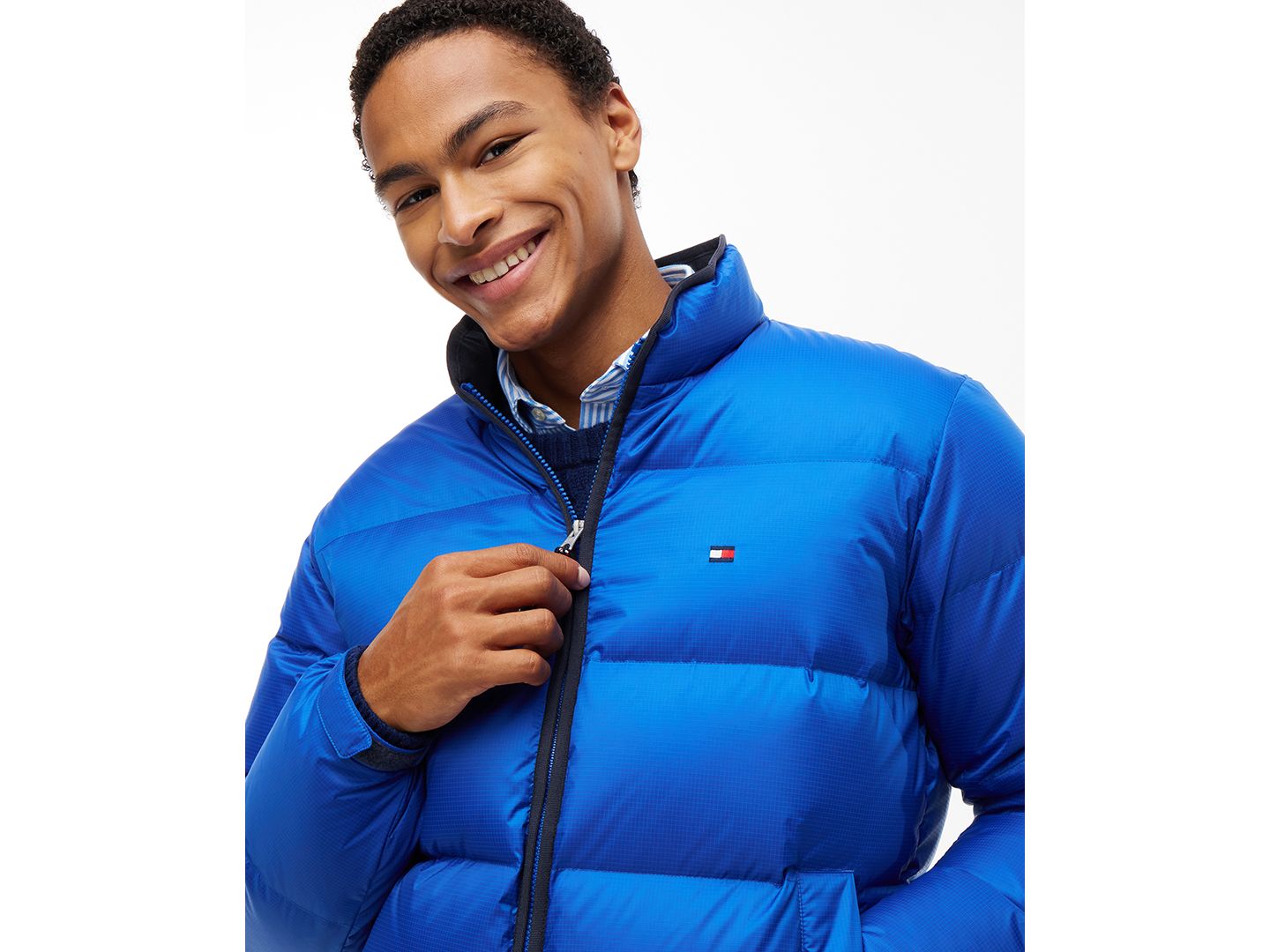 Мужская куртка Tommy Hilfiger Ripstop Stand-Collar Puffer, цвет: Синий — фото 3