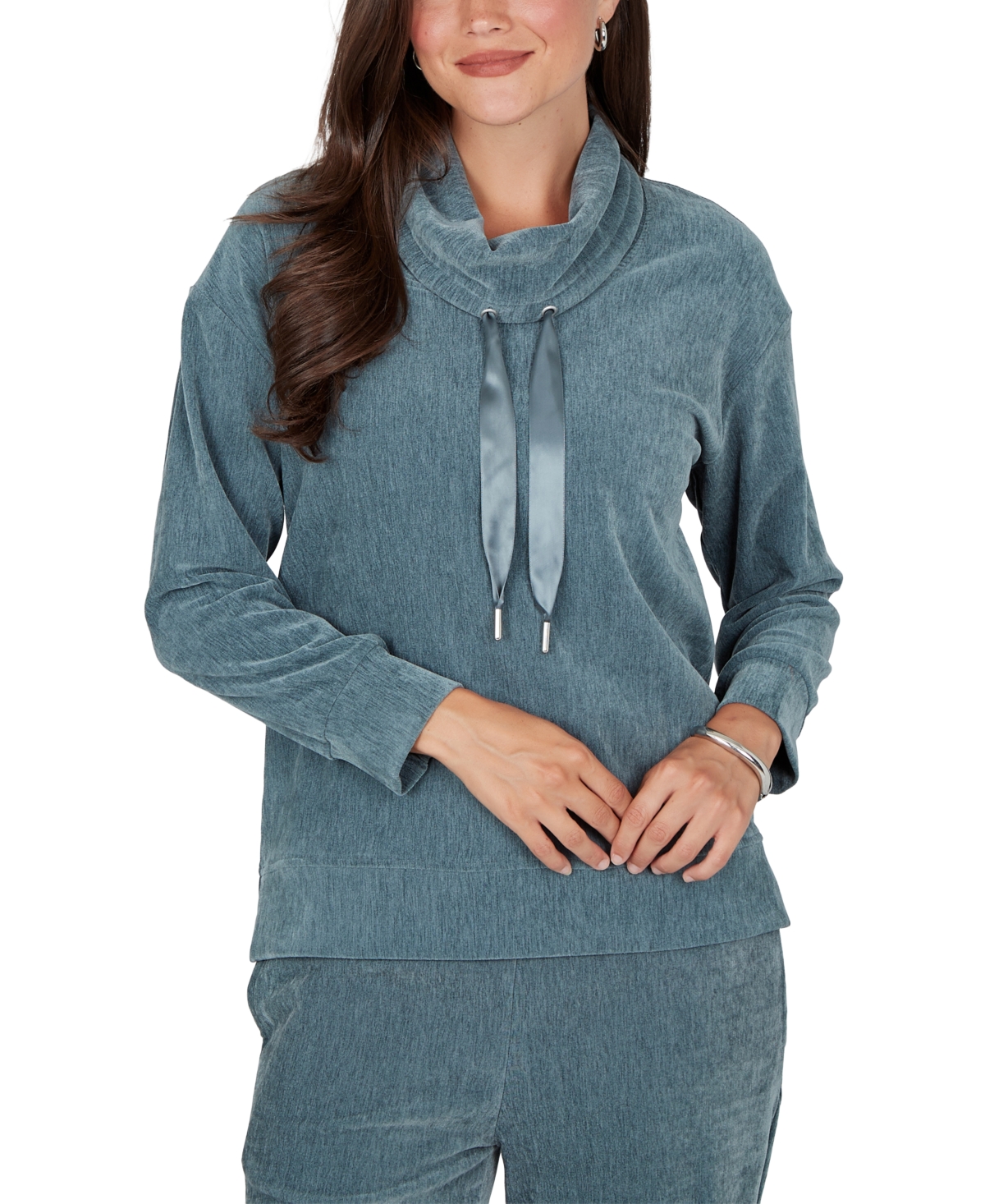 Ruby Rd. Women's Cowl Neck Ribbed Knit Long Sleeve Pullover - Slate