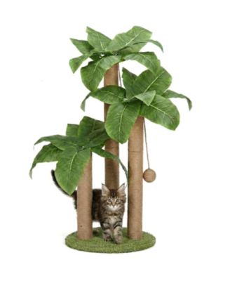 Bird of Paradise Cat Scratching Post, 31.5" Tall 3-Post Sisal Cat Tree, Tropical Plant Scratcher with Hanging Balls, Indoor Cats