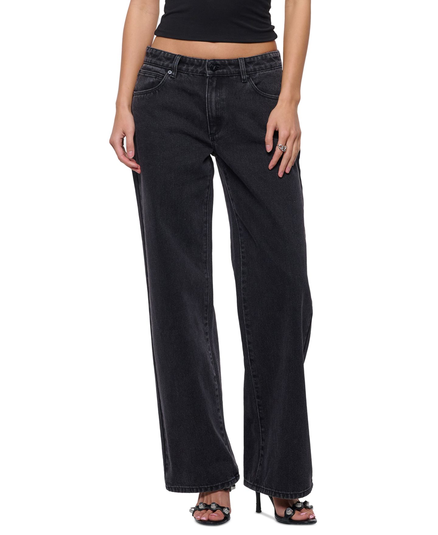 Женские джинсы Abrand Juniors' Heidi High-Rise Wide-Leg Slubby-Textured, цвет: Потёртый чёрный — фото 1