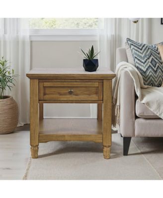 Brentwood Modern Transitional Square End Table with Drawer and Storage Shelf