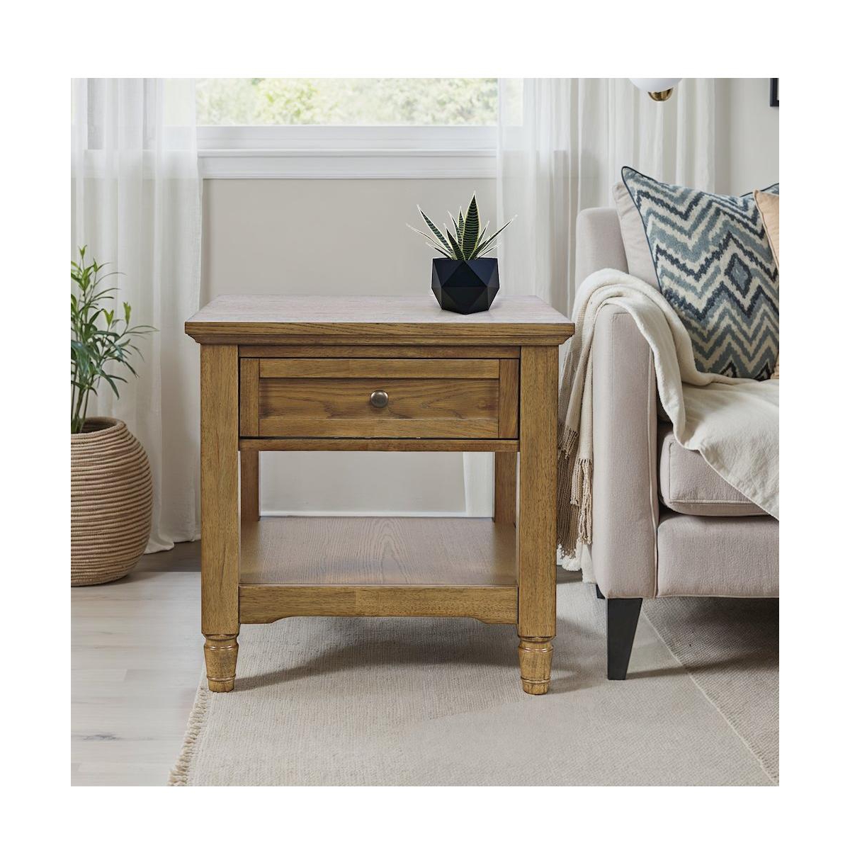 Jofran Brentwood Modern Transitional Square End Table with Drawer and Storage Shelf