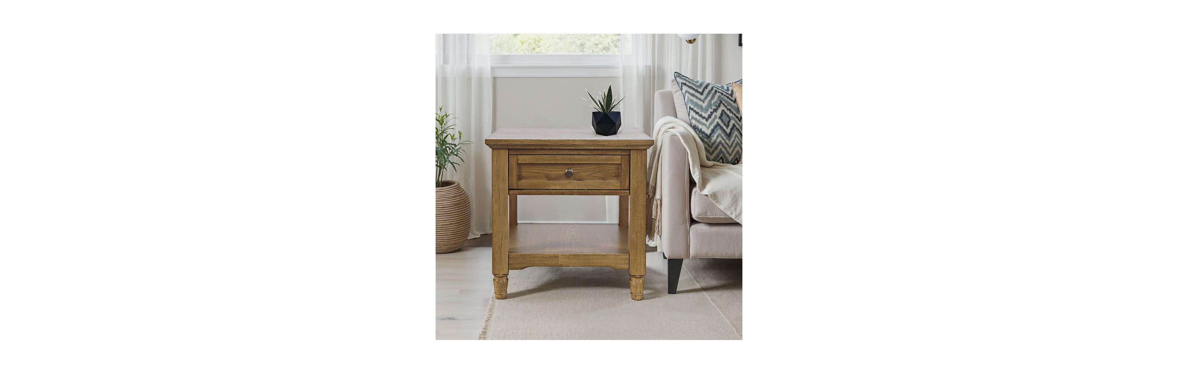 Jofran Brentwood Modern Transitional Square End Table with Drawer and Storage Shelf