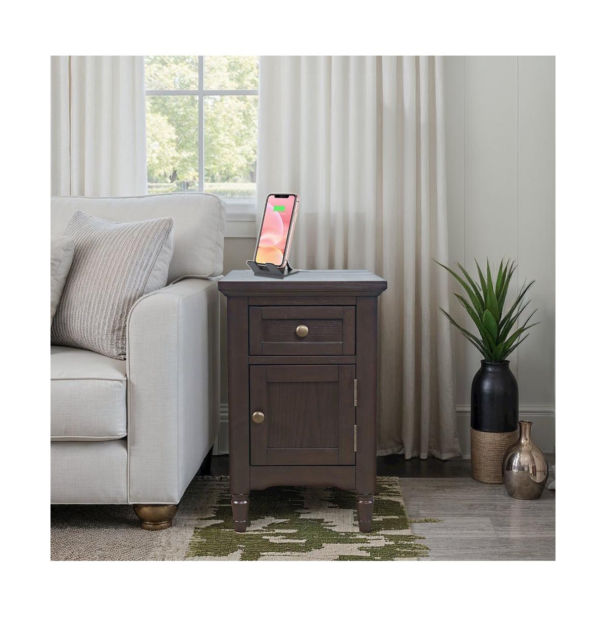 Jofran Brentwood Modern Transitional Usb Charging End Table with Storage Cabinet