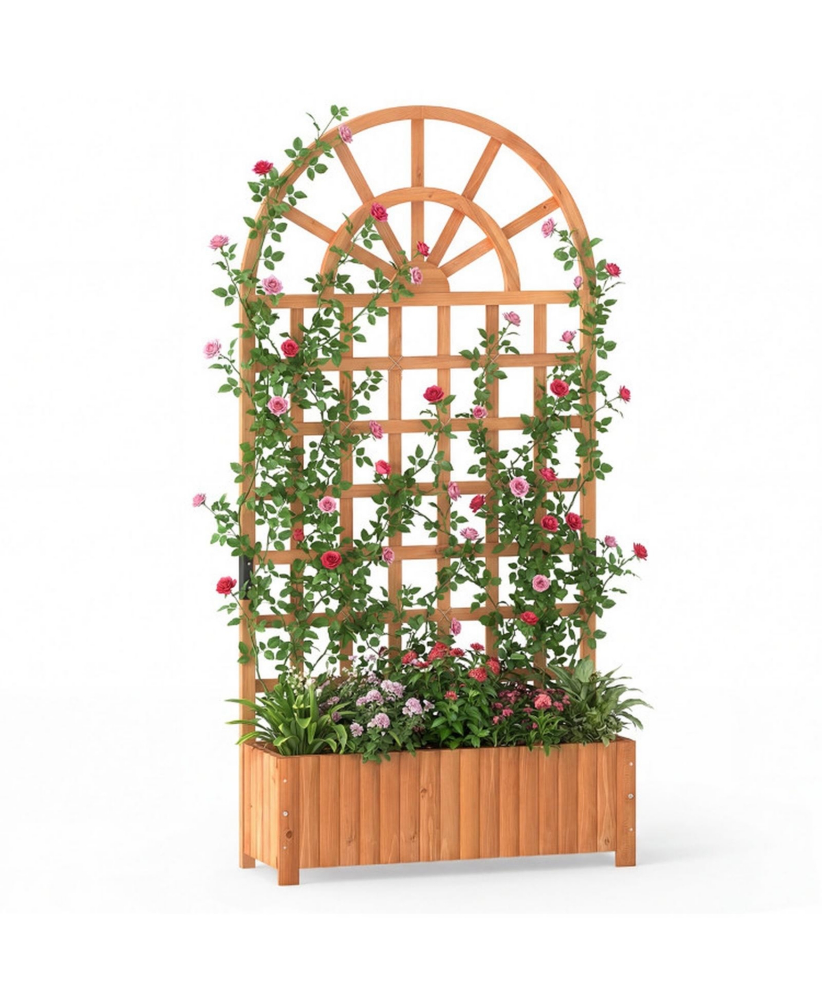 Sugift 71-Inch Fir Wood Raised Garden Bed with Trellis Privacy Screen