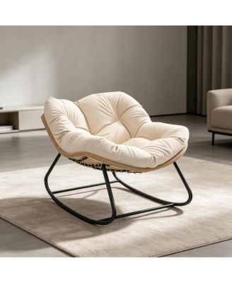 Rocking Egg Chair with 3.9" Thick Cushion, Weather Resistant PE Wicker Steel Frame,for Indoor Outdoor Patio Backyard Garden Relaxation Chair