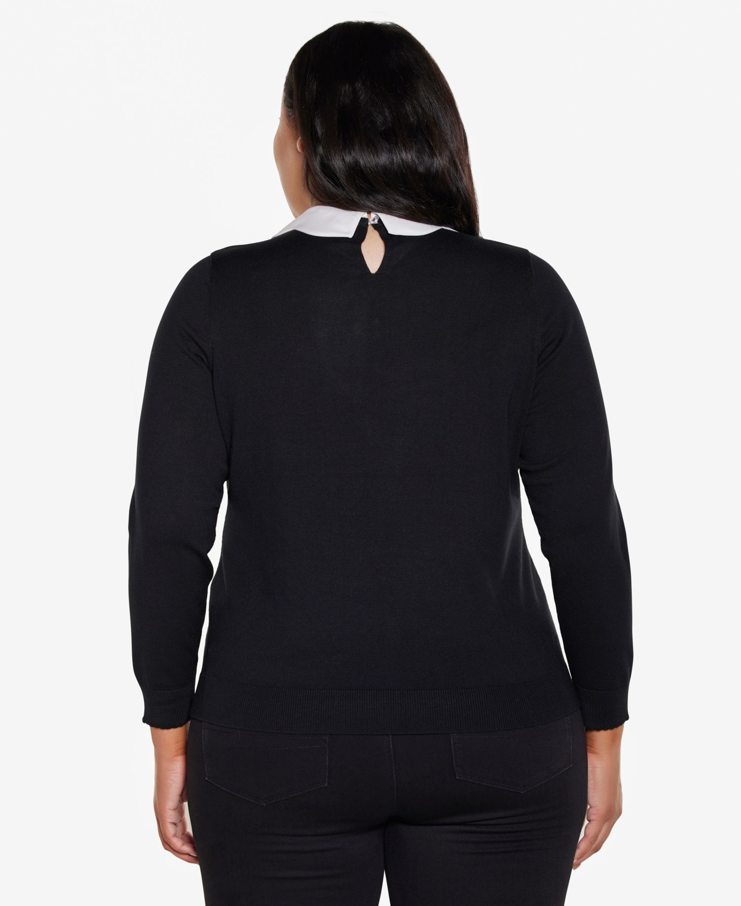 Plus Size Collared Long-Sleeve Bow-Detail Sweater