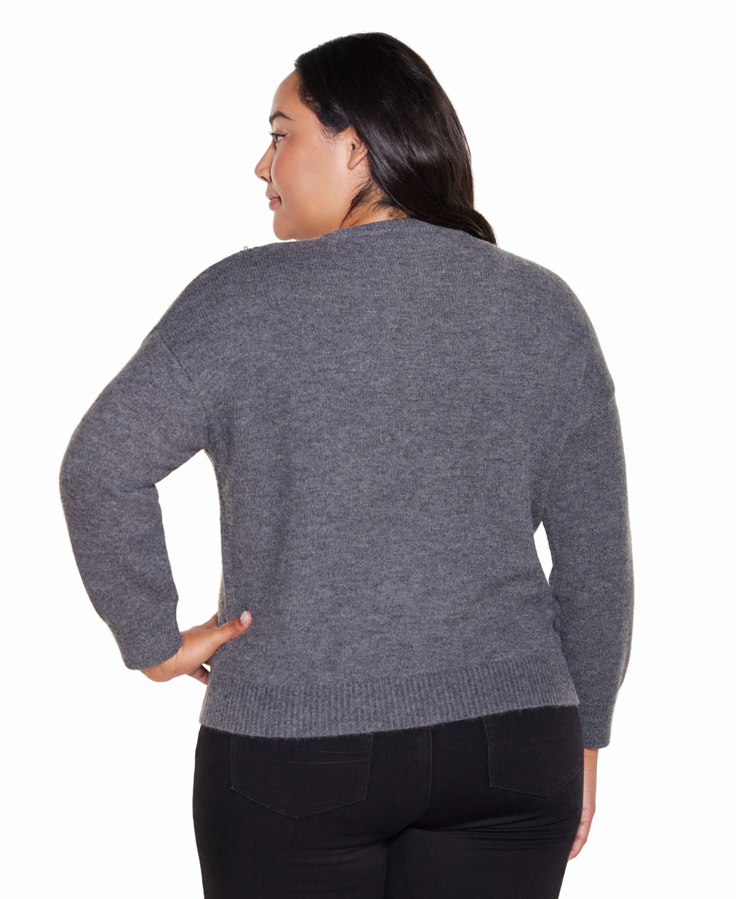 Plus Size Cable Knit Crewneck Long-Sleeve Pullover Sweater