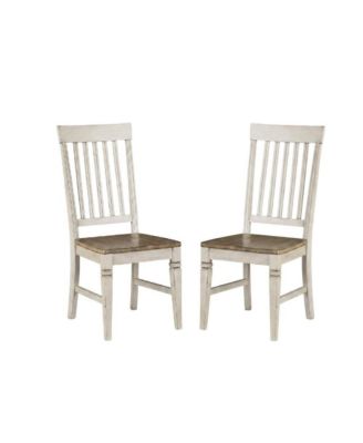 Smokey White and Peppercorn Side Chair with Slatback Design and Wooden Seat