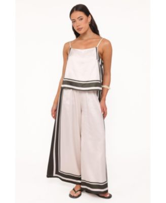 Women's Caelia High-Rise Wide-Leg Satin Top and Pants, 2-Piece Set