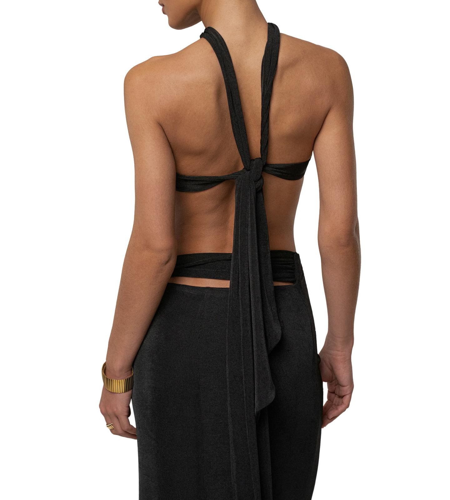Женский комплект JLUXLABEL City After Dark Open-Back Thigh-High Slit Halter Top and Maxi Skirt, 2-Piece Set, цвет: Чёрный — фото 4