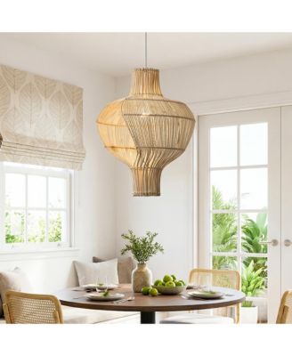 1-Light Natural Modern Hand-Woven Rattan Chandelier for Dining Room