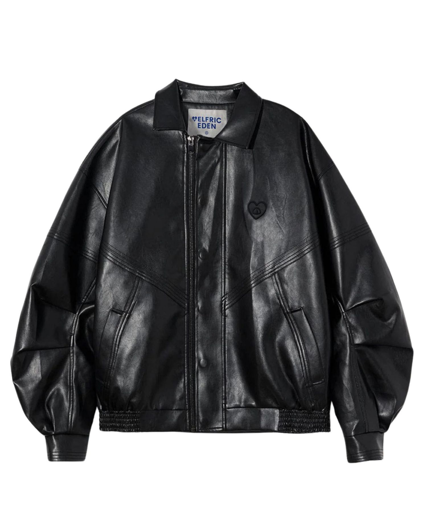 Women's Zip Up Ruched Leather Jacket