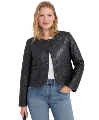 Women's Collarless Quilted Denim Jacket