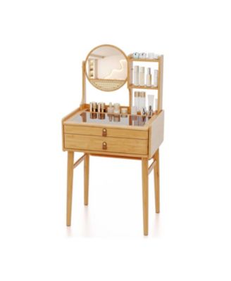 23.5-Inch Bamboo Vanity Desk with a Rotating Mirror