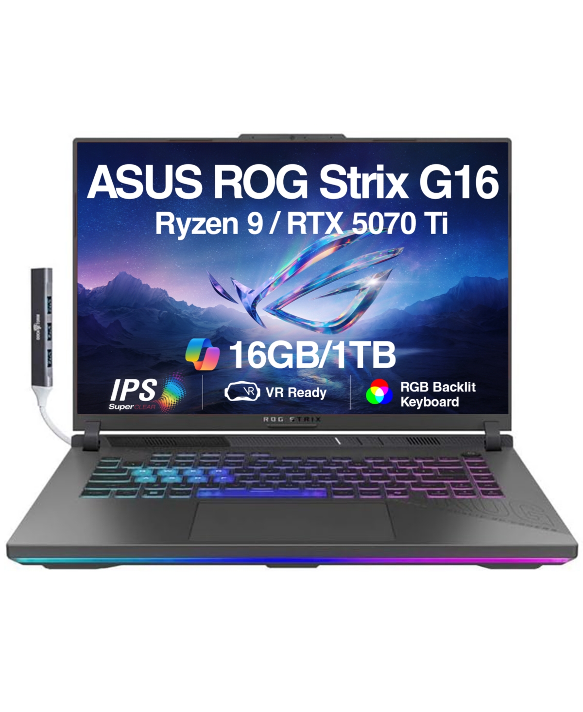 Asus Rog Strix G16 Laptop 16.0 Wuxga (Amd Ryzen 9 8940HX, 16GB DDR5, 1TB Ssd, Win 11 Home) with Usb Hub - Eclipse gray