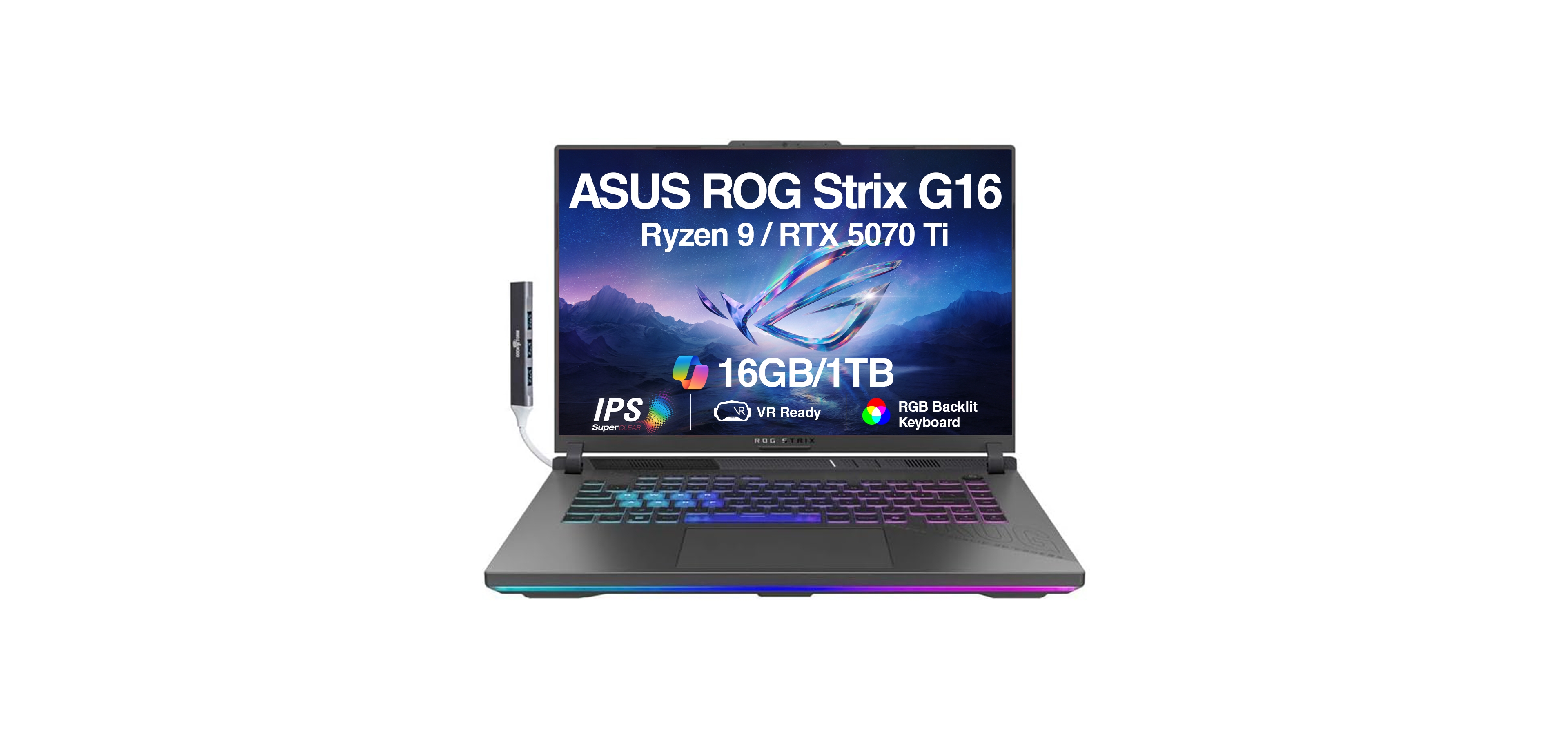 Asus Rog Strix G16 Laptop 16.0 Wuxga (Amd Ryzen 9 8940HX, 16GB DDR5, 1TB Ssd, Win 11 Home) with Usb Hub
