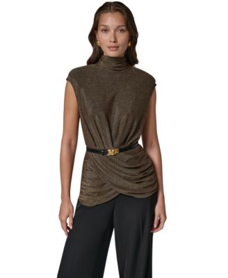 Women's Metallic Sleeveless Mock Neck Blouse