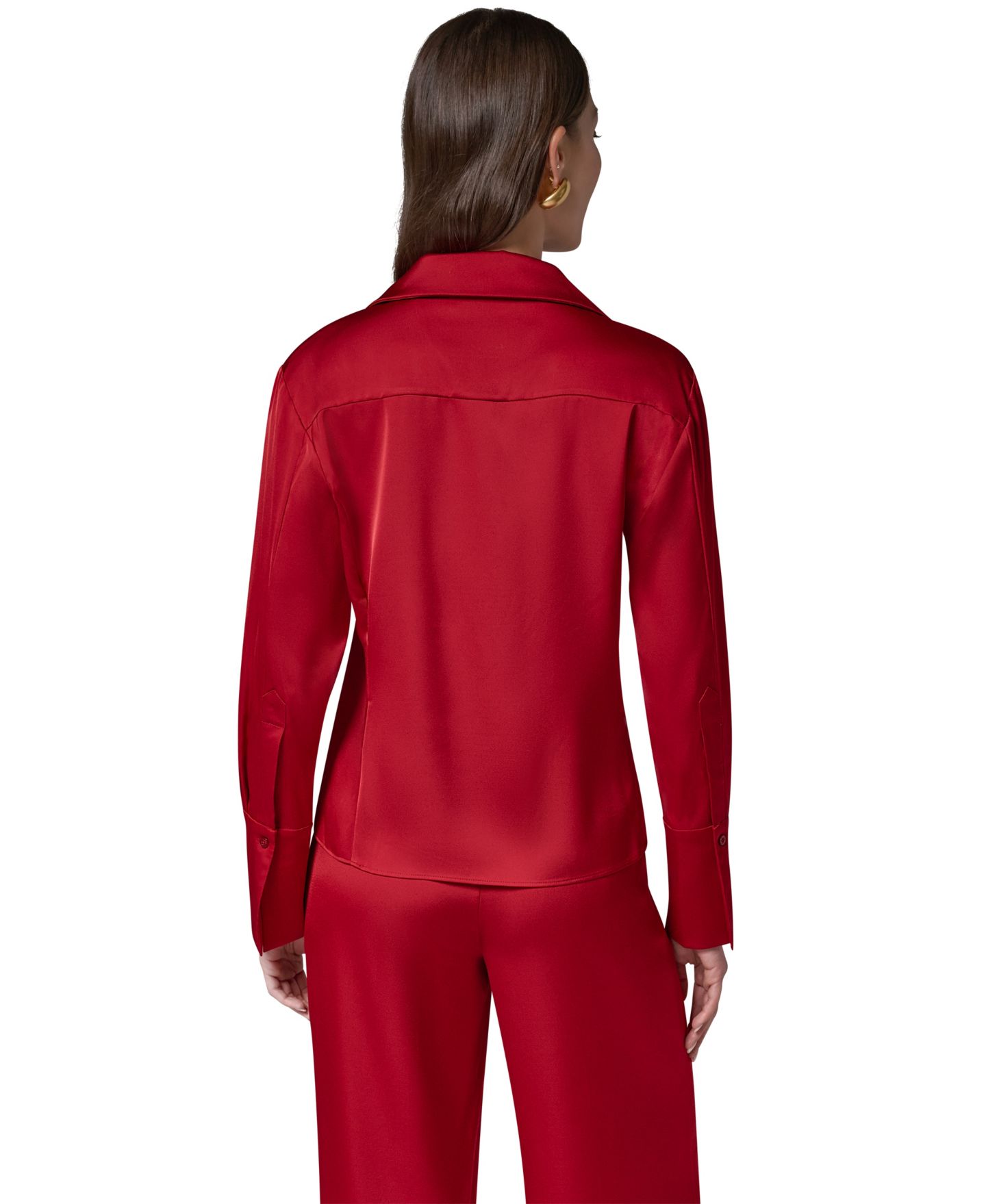 Женская атласная блуза Donna Karan New York с воротником и длинным рукавом, цвет: Красный бархатный — фото 8