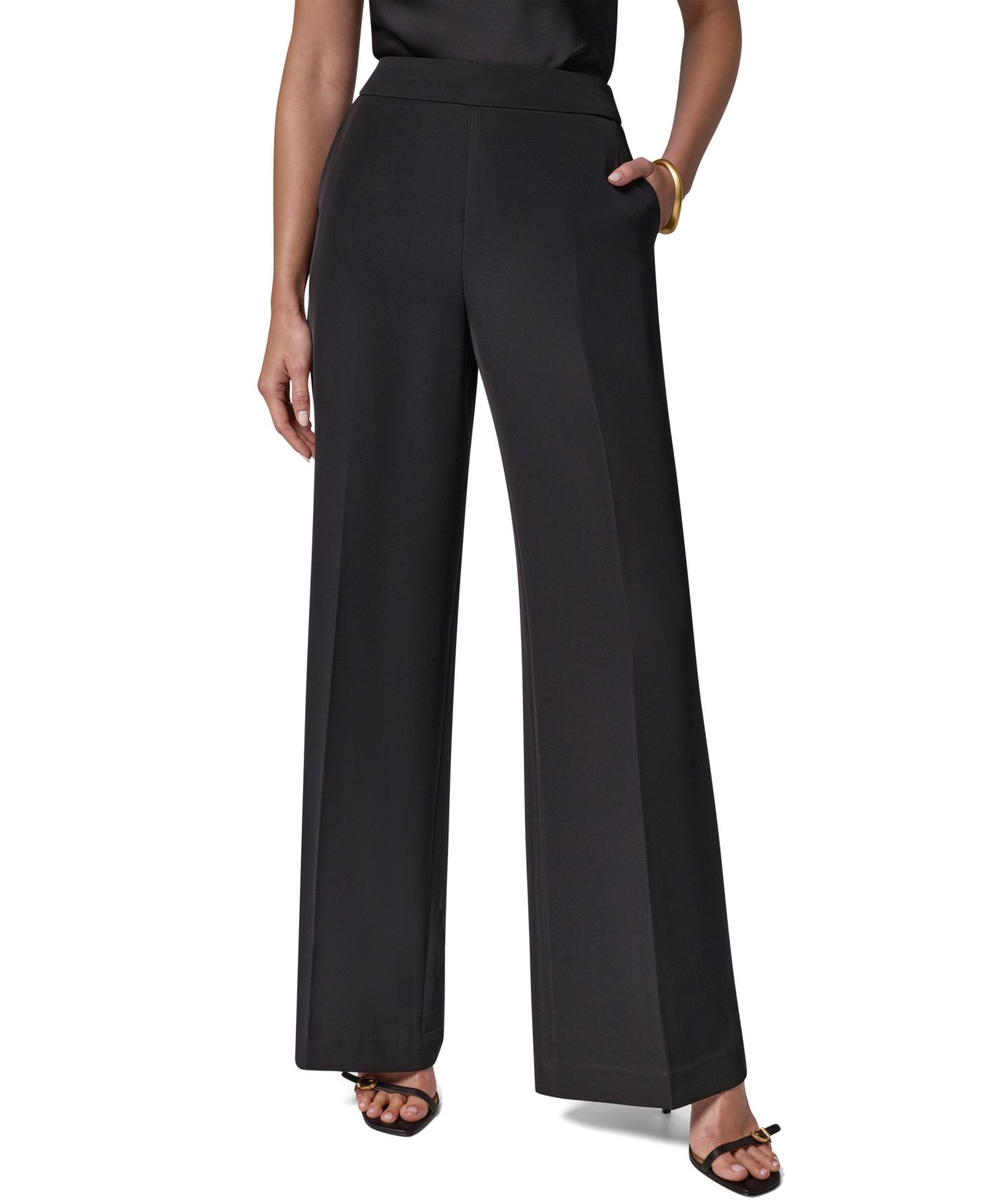 Женские брюки Donna Karan New York High-Waisted Wide-Leg, цвет: Чёрный — фото 1