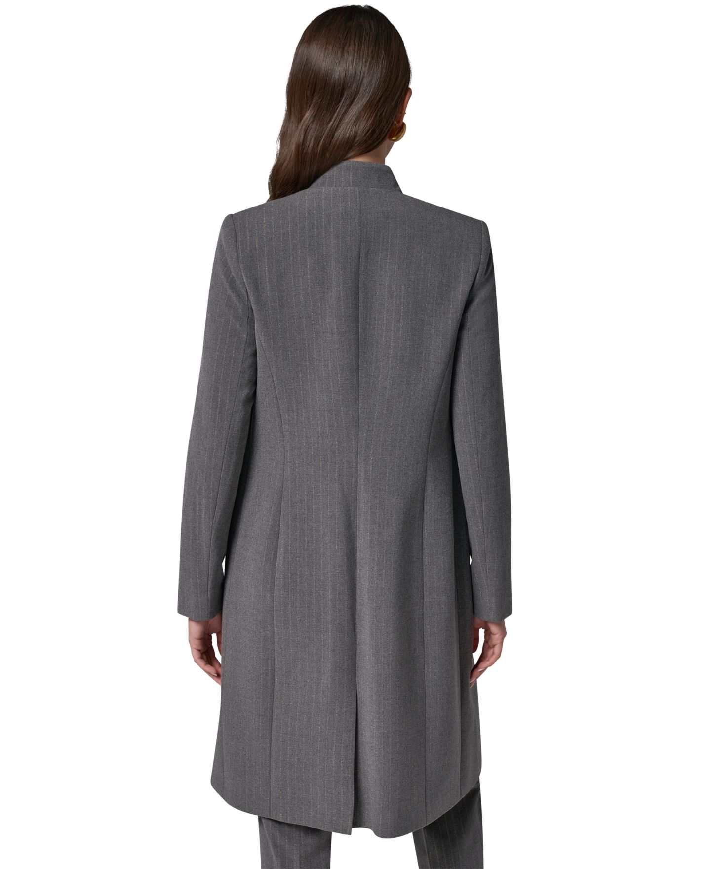 Женская удлинённая куртка Donna Karan New York в тонкую полоску на подкладке, цвет: Светлый меланжевый серый — фото 5