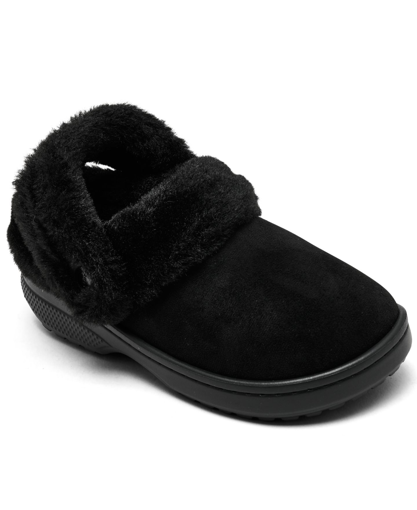 Сабо Crocs Unfurgettable Faux Suede and Faux Fur Clogs from Finish Line для девочек, цвет: Чёрный — фото 1