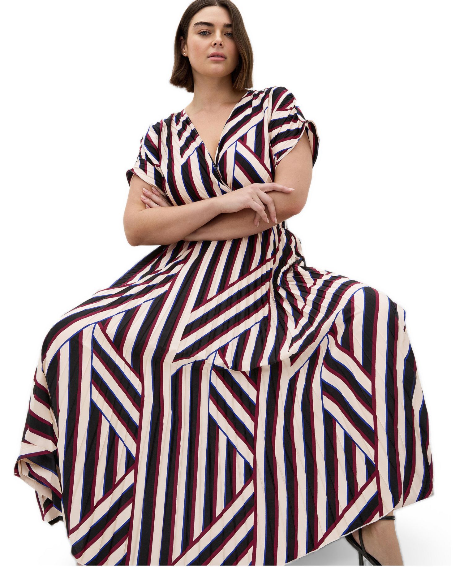 Plus Size Eloisa Striped Short-Sleeve V-Neck Dress