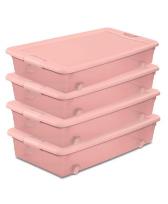 56 Qt Wheeled Under Bed Storage Container Plastic Bin, Blush, 4 Pack