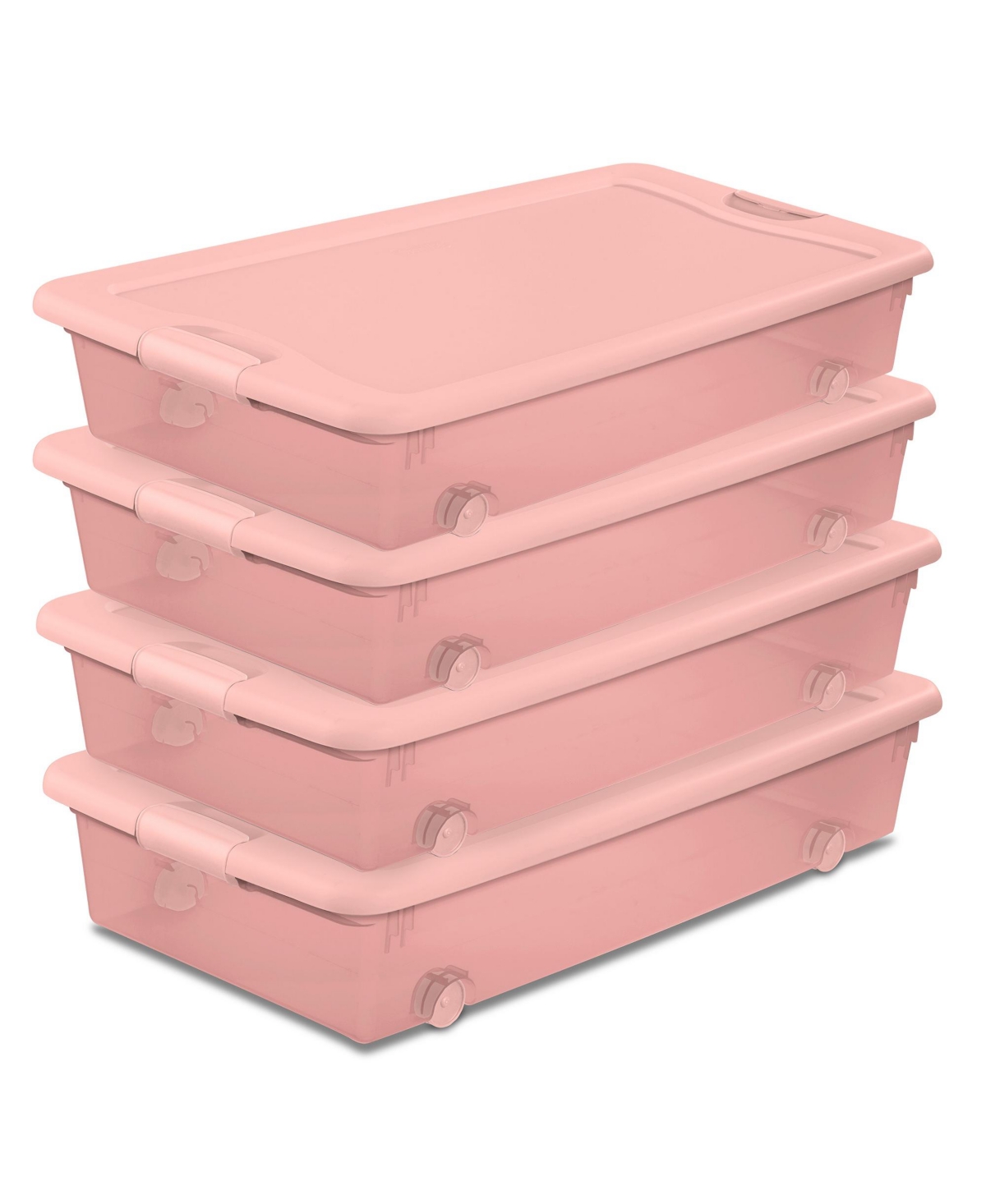 Sterilite - 56 Qt Wheeled Under Bed Storage Container Plastic Bin, Blush, 4 Pack - Pearl Blush Tint